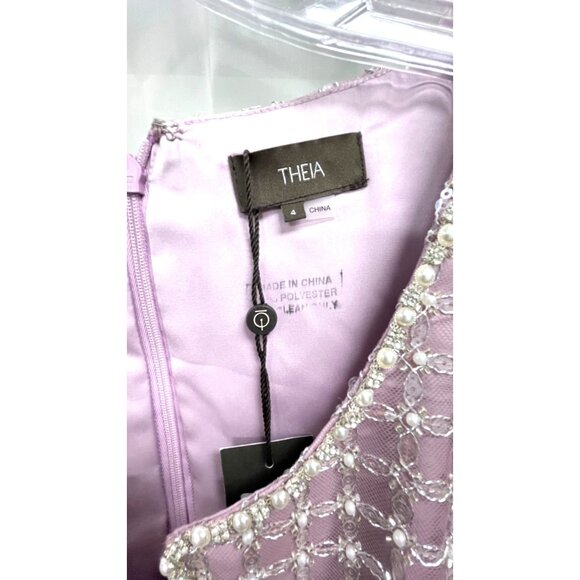 Theia Couture $795 Pink Midi Dress Pearl Crystal Embellished Formal Size 4 NWT - Picture 4 of 7